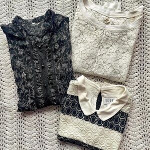 Black and white lace blouse bundle / Aerie, Elle, unbranded / sz xs to large
